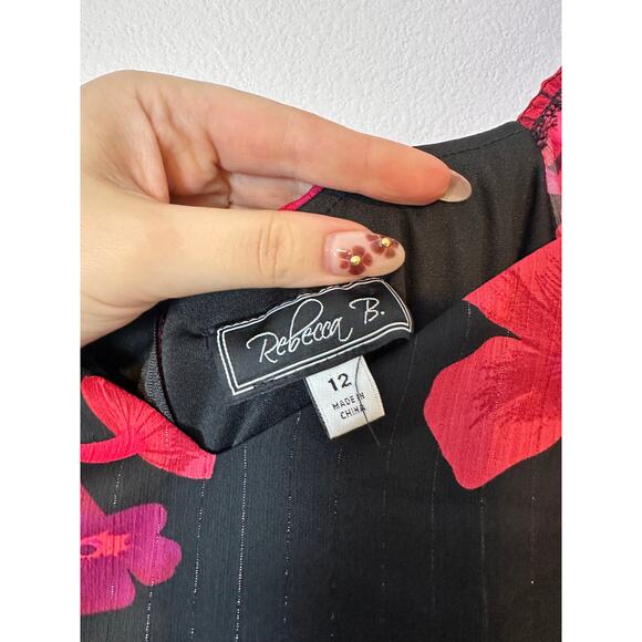 Rebecca B. Women’s Sz 12 3/4 Sheer Sleeve Floral Maxi Dress Black Red Formal - Picture 6 of 10
